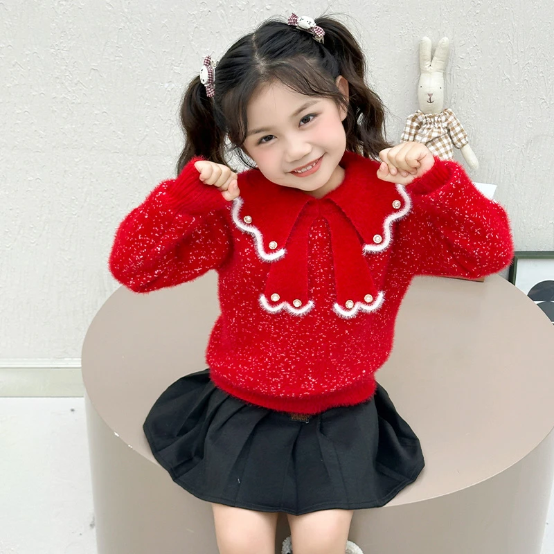 女童毛衣2025新款秋季女孩韩版洋气时髦针织衫女宝宝小童加厚秋装
