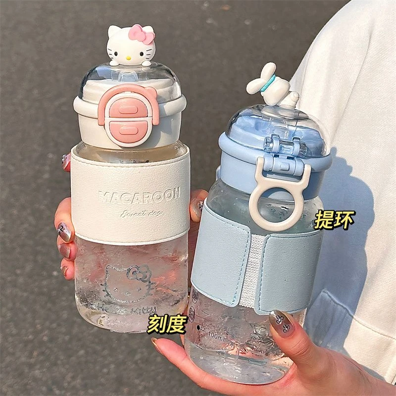HelloKitty塑料水杯带防烫杯套耐高温女ins带吸管杯子简约LX