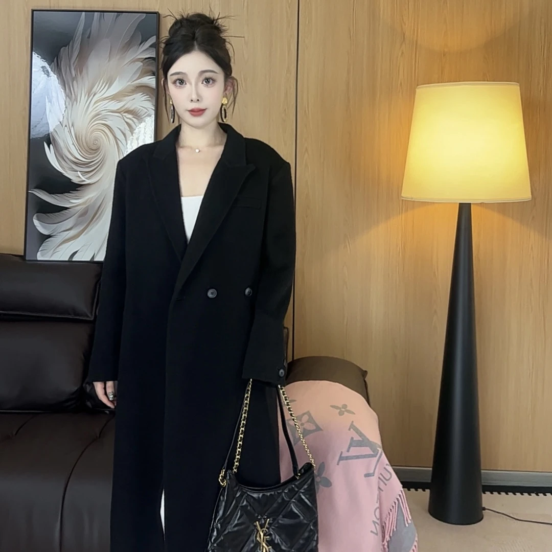 【依依精选】08纯色保暖长款女秋冬常规毛呢外套网红毛呢气质外套
