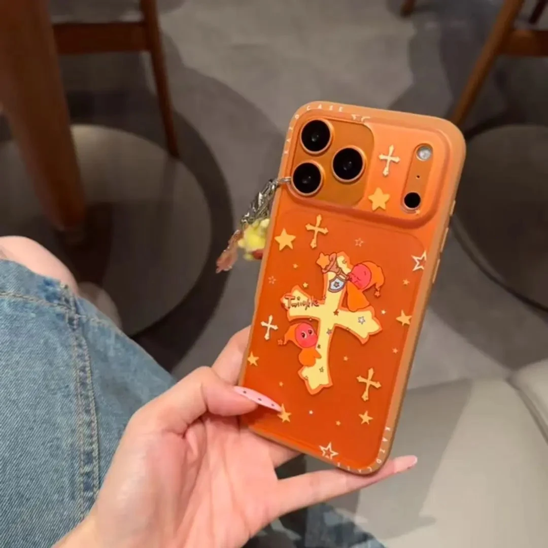 星宇橙十字架星星人适用iPhone17promax手机壳苹果16Pro可爱15/14