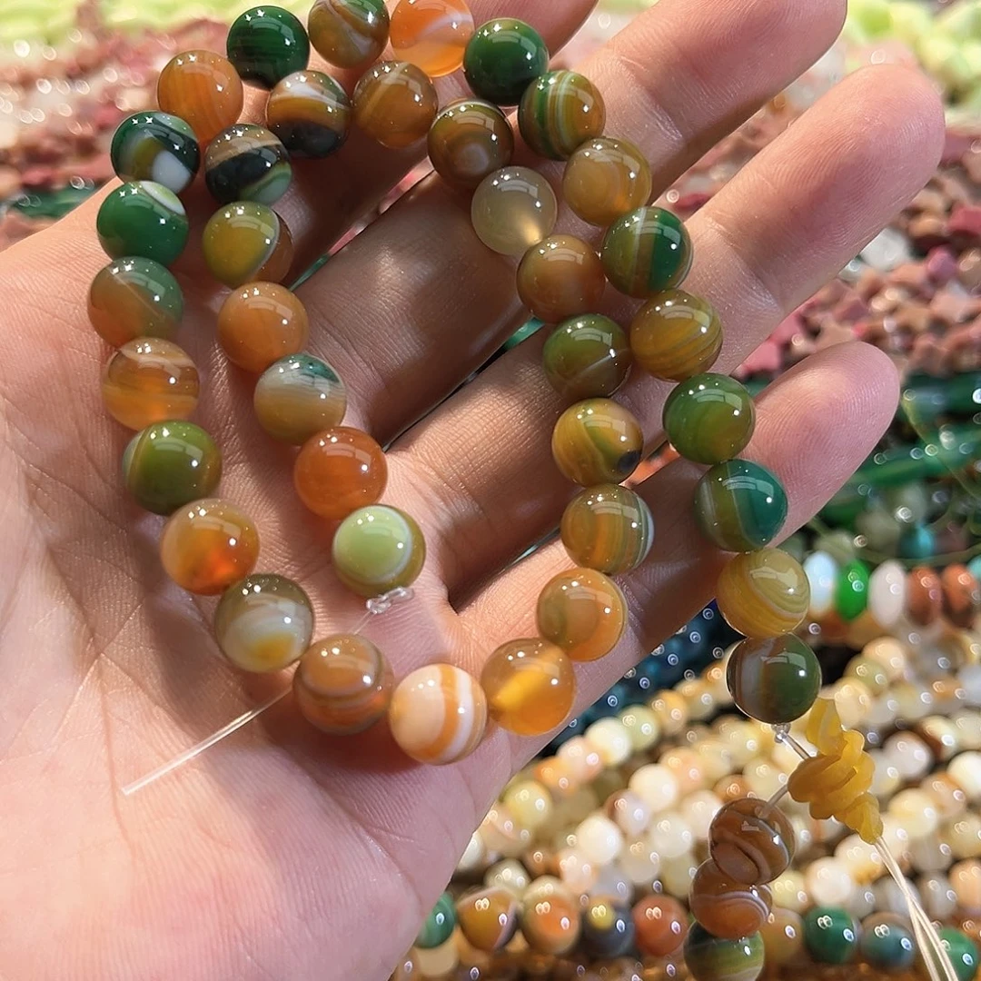玛瑙/玉髓合金珠宝半成品蚕丝孔雀玛瑙一条10mm