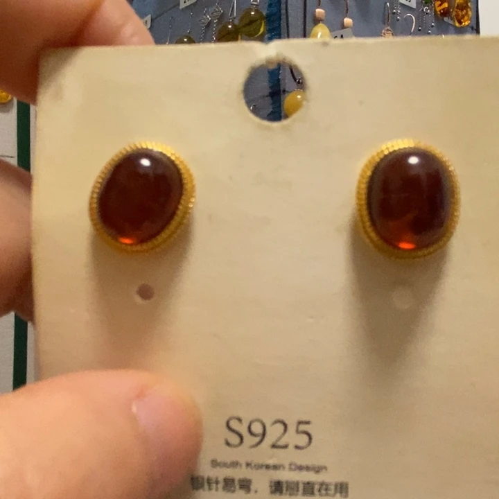 血珀耳饰银S925镶嵌琥珀12