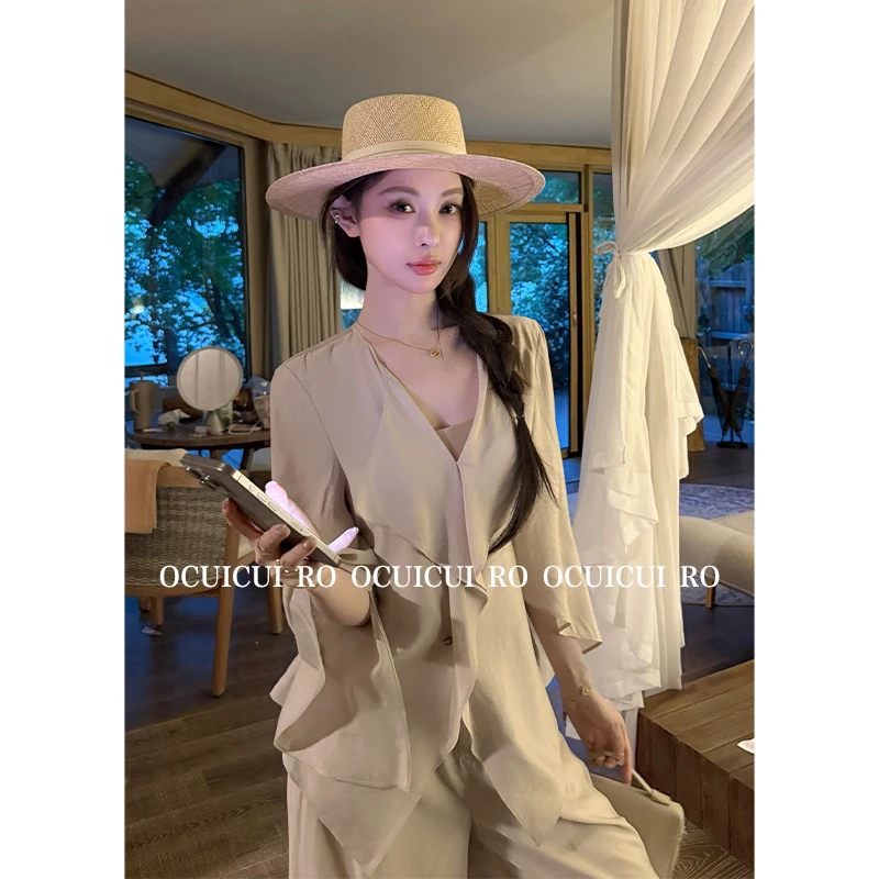 CUI CUI 崔崔【轻歌曼舞】夏季轻奢高级感松弛V领上衣休闲时尚套装