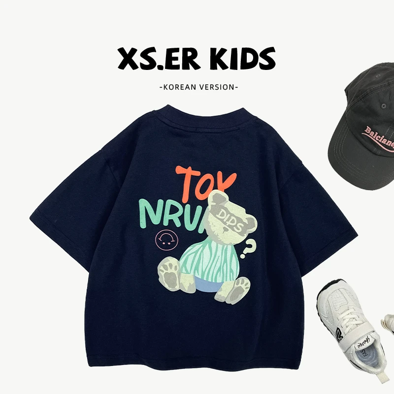 【现货】25夏季儿童时尚简约宽松卡通T恤HBB7239