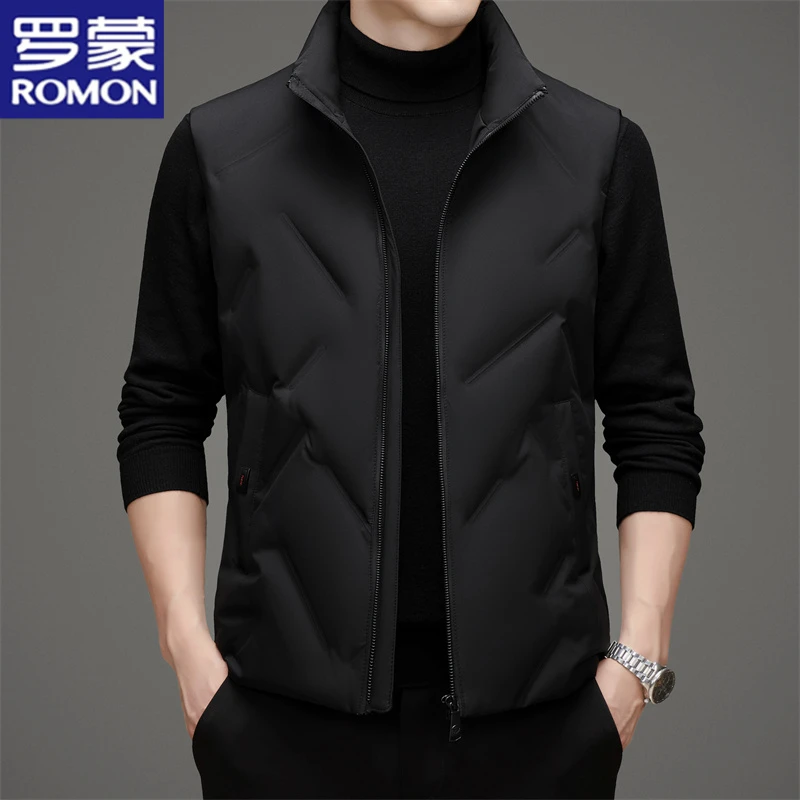 罗蒙秋冬季羽绒马甲立领时尚休闲新款潮流保暖中年男士高档坎肩