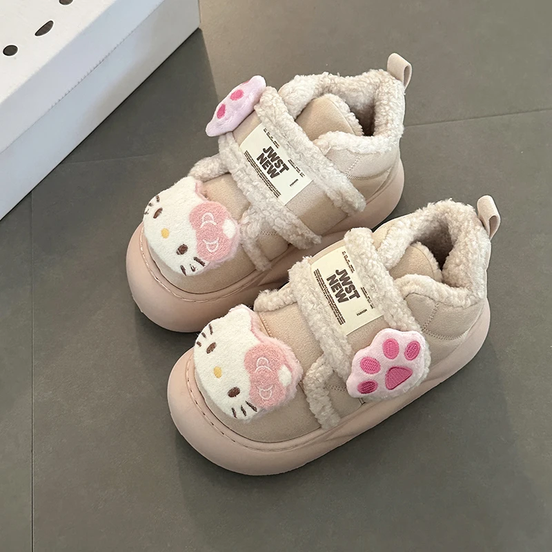 可爱卡通大头猫一字魔术贴加厚保暖厚底雪地靴女2025冬季新款棉鞋