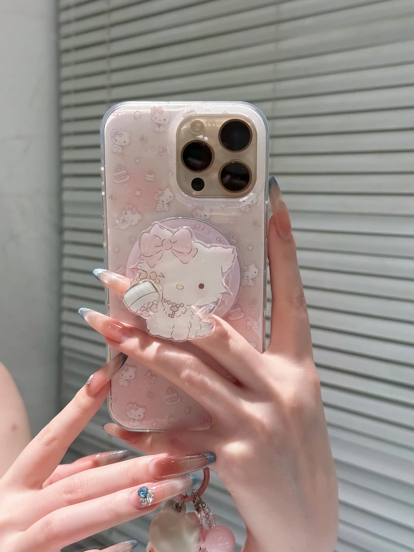 磁吸粉色KT猫支架适用夏天苹果手机壳防摔iPhone17promax16可爱15