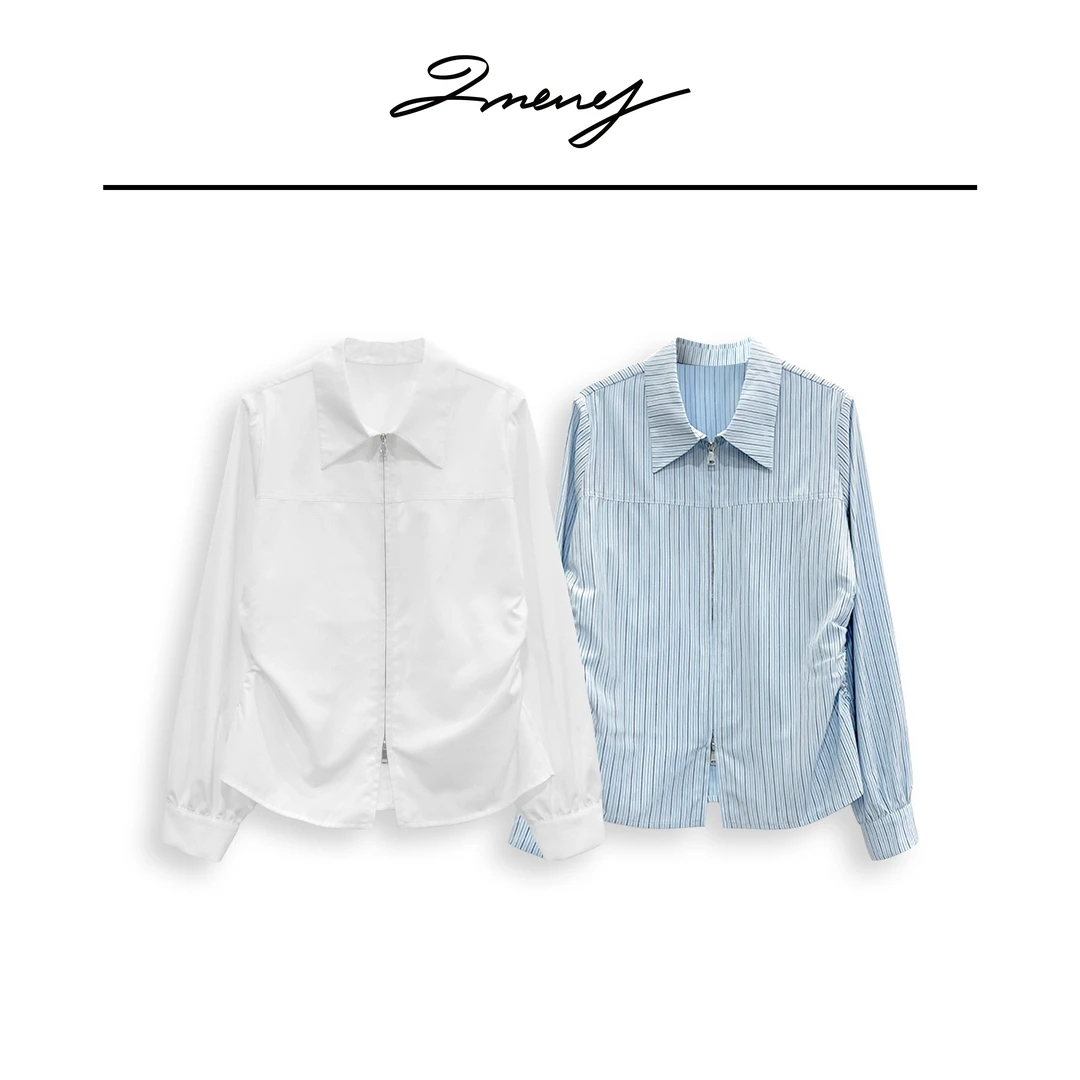 LMENY【清】云层飞行~气质双拉链收腰长袖显瘦衬衫24CC006