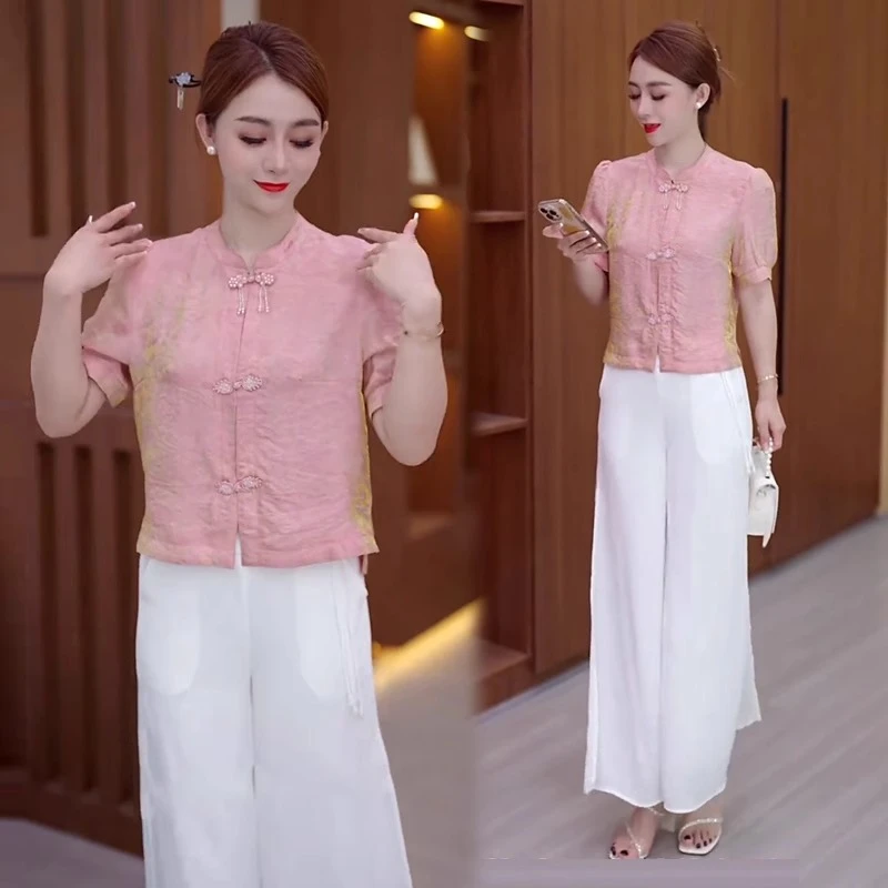 复古国风衬衫女2025夏季新款时髦洋气短袖气质盘扣百搭洋气小衫潮