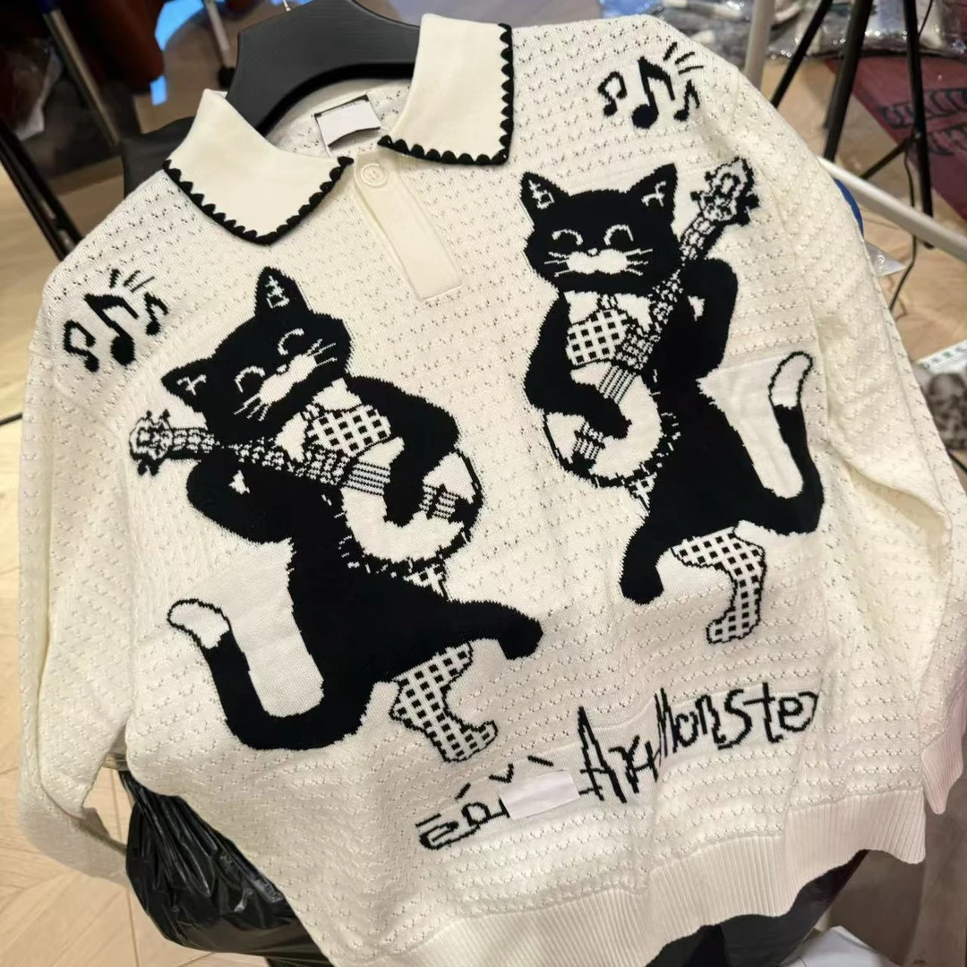 【吉它小猫毛衣衬衣-886】R77新款刺绣设计百搭衬衫男女同款