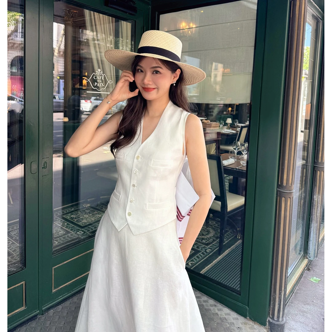 【琳媚】‘马甲’法式轻奢名媛风高级感老钱1OO%亚麻马甲