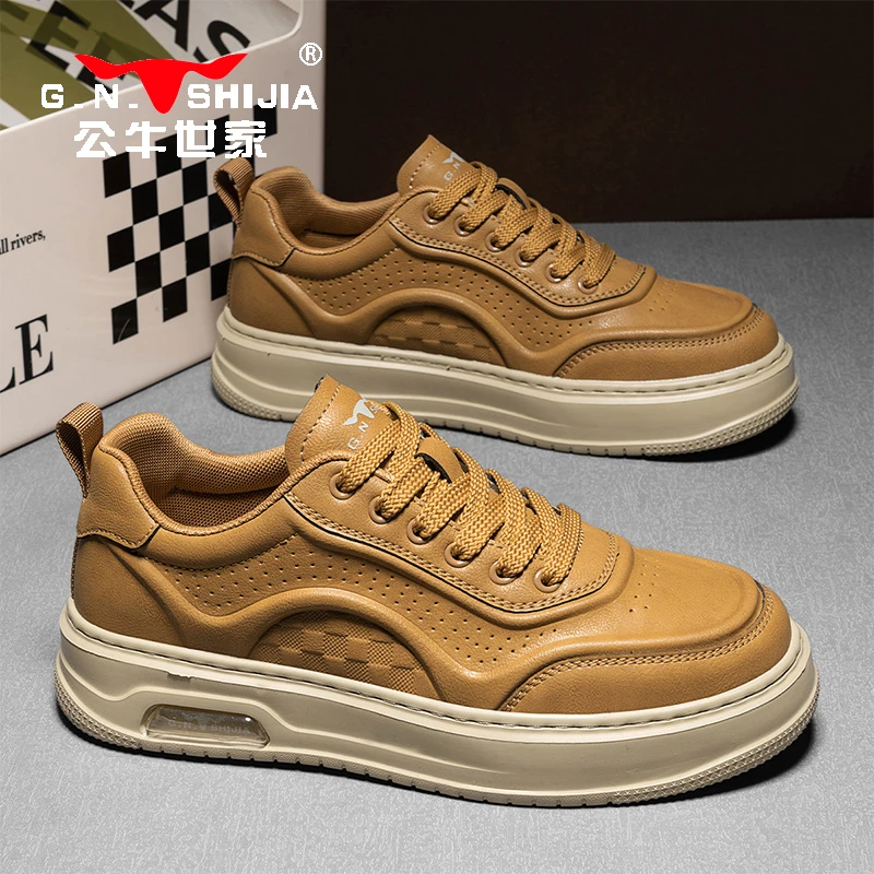 公牛世家鞋子男鞋夏季百搭潮流青少年运动休闲板鞋透气冲孔小白鞋