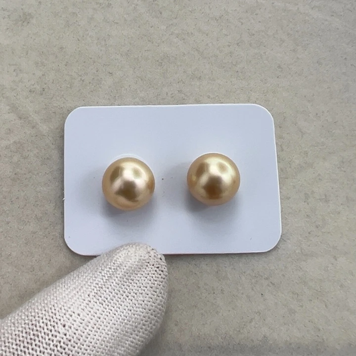 海水珍珠裸珠金珠对珠11-12mm可定制