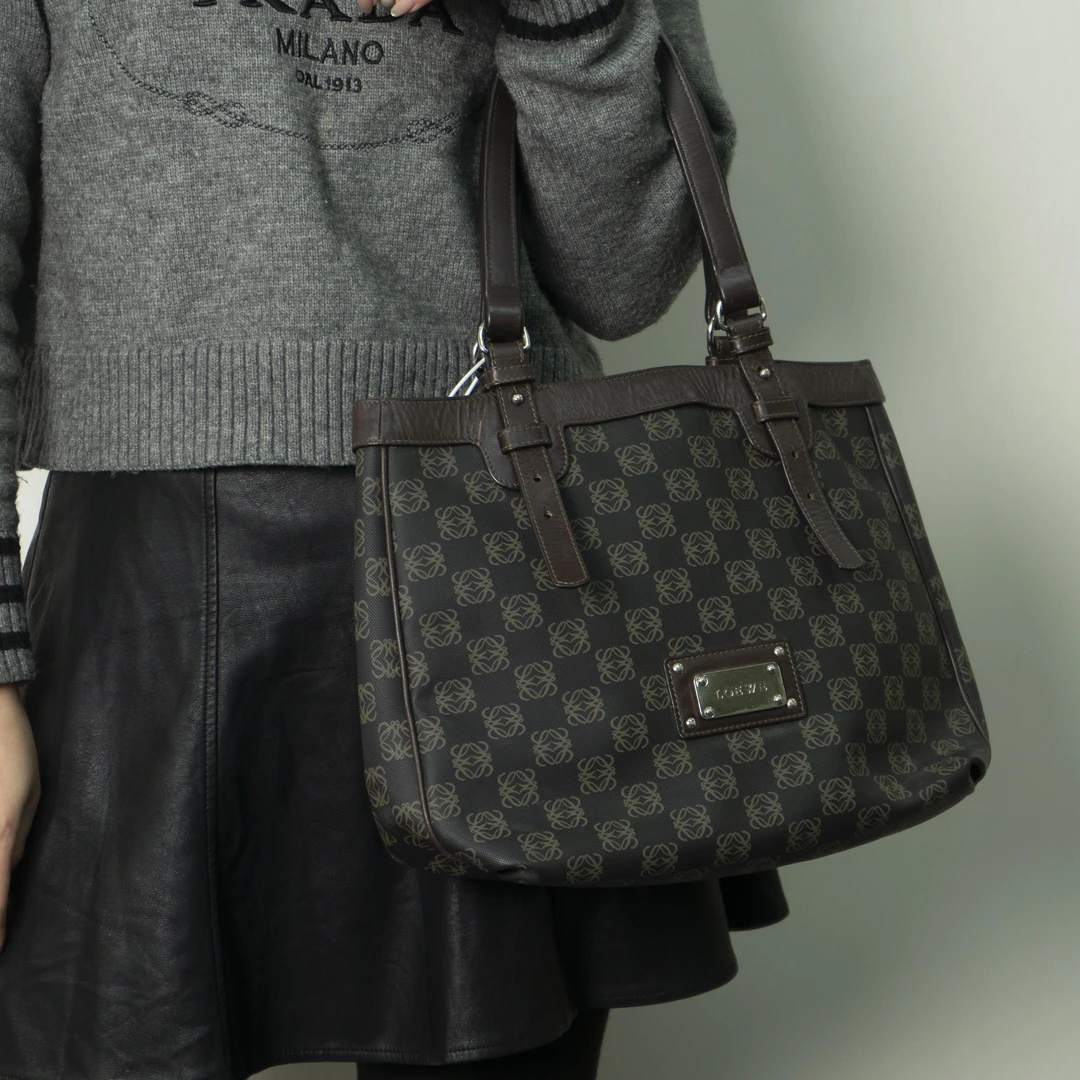 95新 LOEWE/罗意威 老花托特包/棕色拼皮/32/A05026AA22
