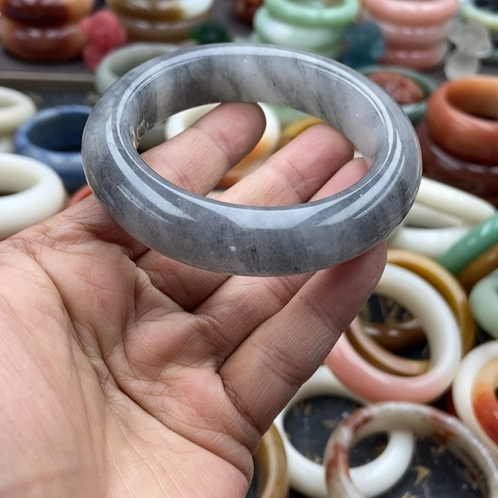 石英岩玉未镶嵌手镯水墨丹青