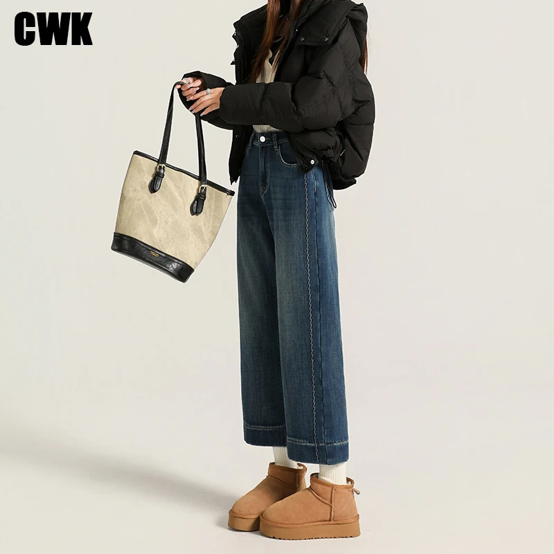 窄版直筒牛仔裤女款爆款2025新款小个子宽松阔腿显瘦百搭烟管裤子