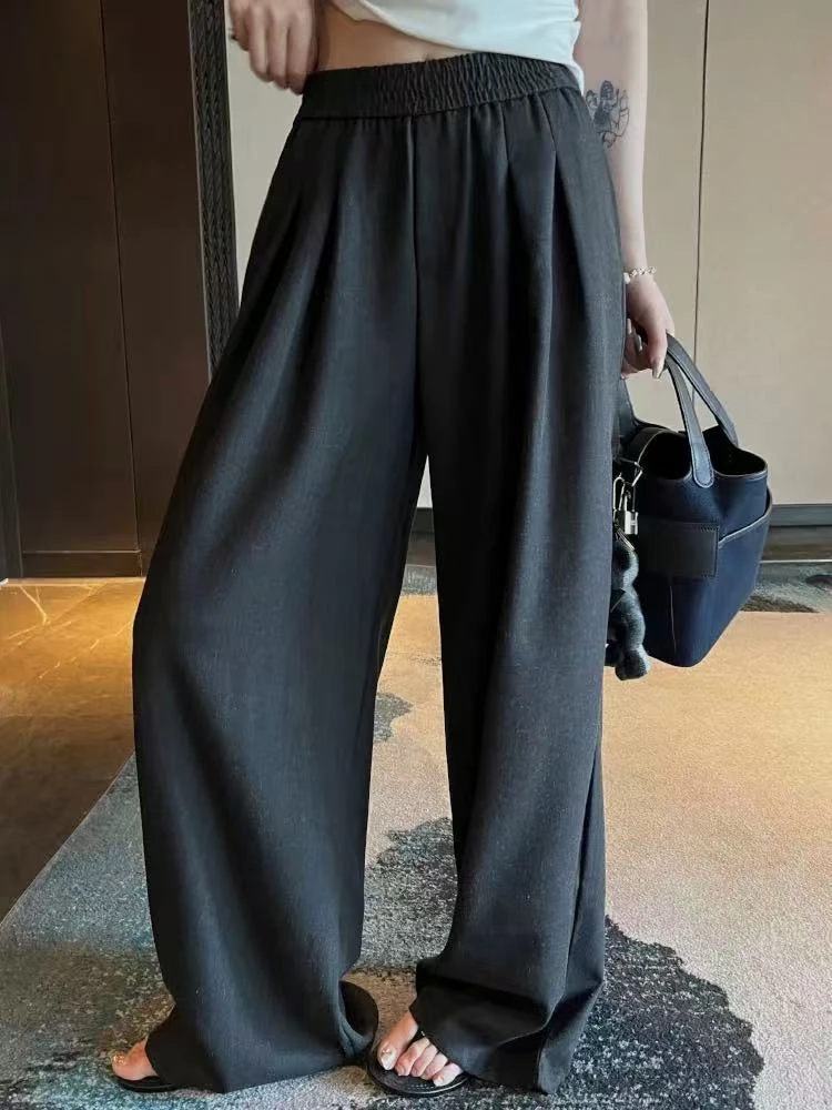 XFN【糯叽叽】2025秋冬新款垂感泡芙裤显瘦宽松窄版薄绒阔腿裤