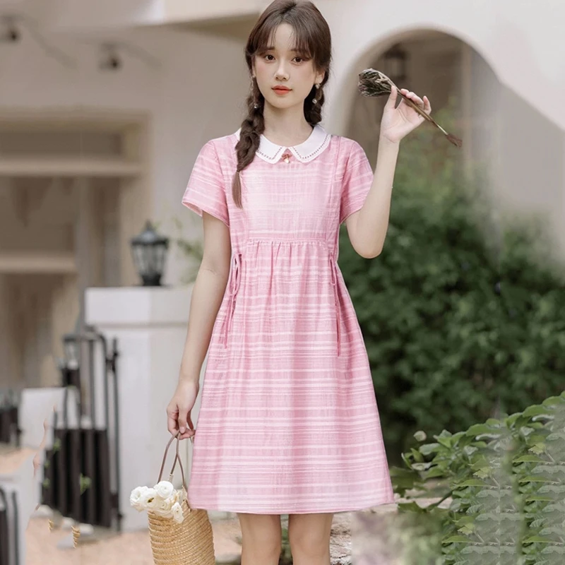 2025夏新款法式小香风娃娃领减龄连衣裙女中长款A字裙子