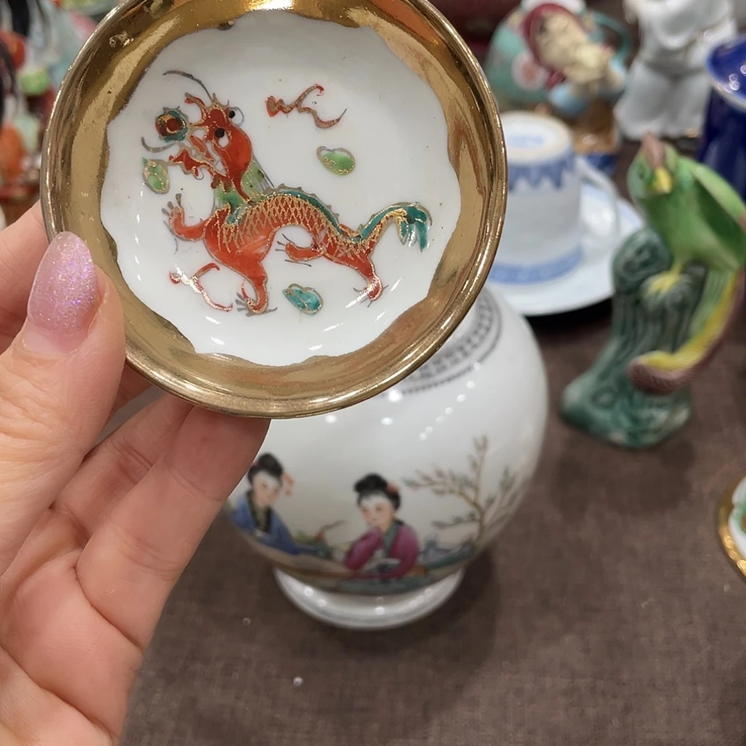 瓷片景德镇金地龙凤一寸小碟