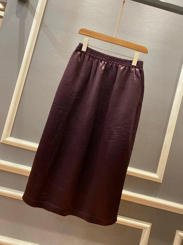 欧都梦·春夏重磅醋酸松紧腰后开叉直筒简约半身裙 225221