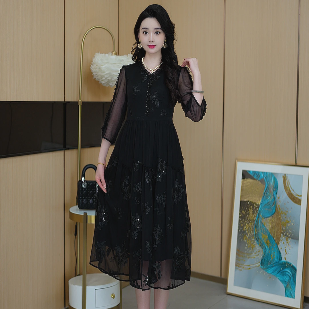 春夏新款百搭气质时尚中长款连衣裙【585#】