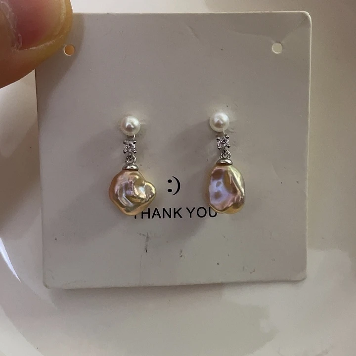 银S925镶嵌耳饰淡水珍珠