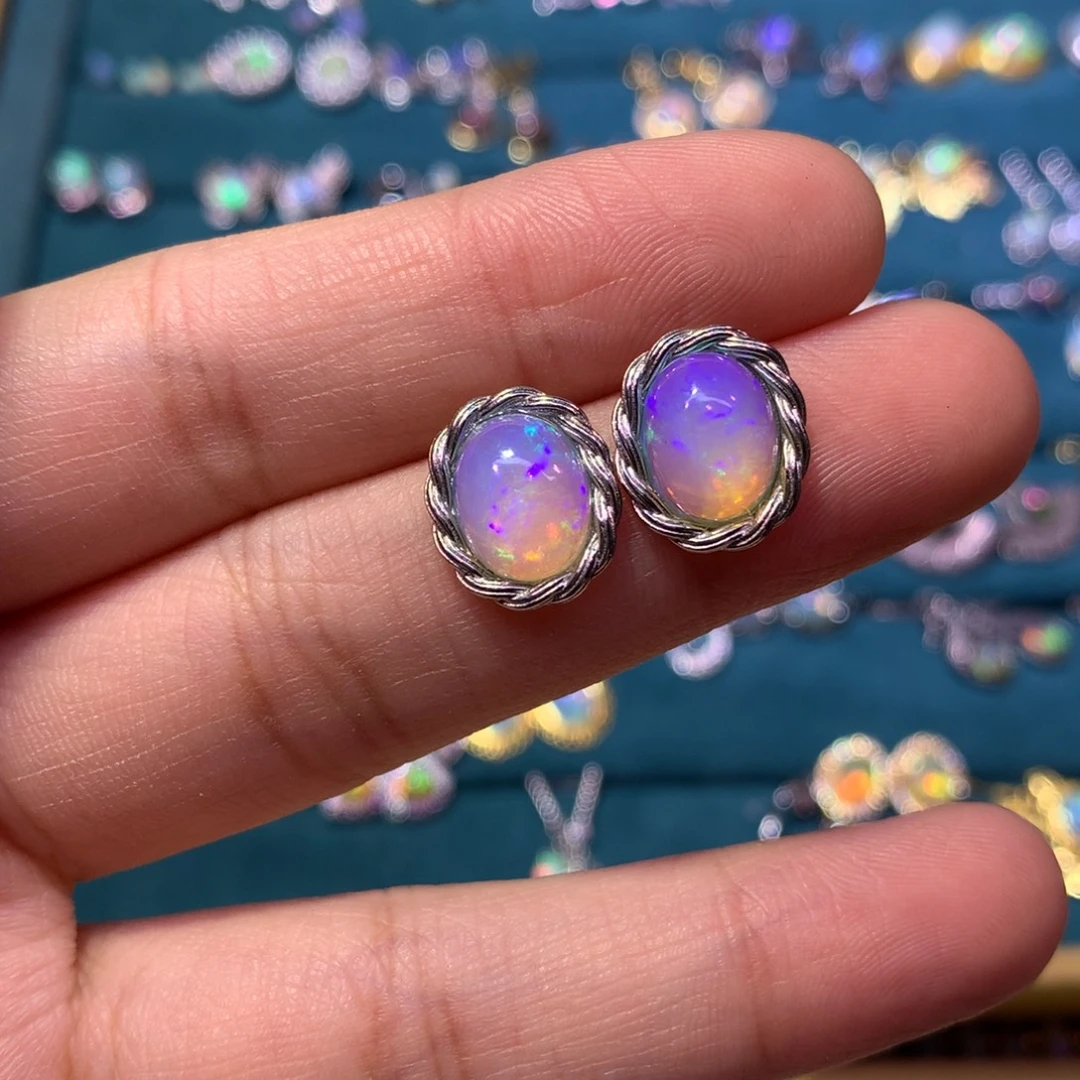 欧泊银S925镶嵌耳钉