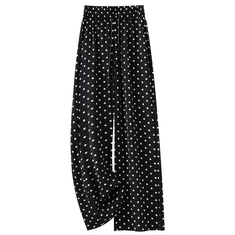 雪纺波点阔腿裤女夏季薄款垂感慵懒休闲拖地防晒小个子九分裤9001