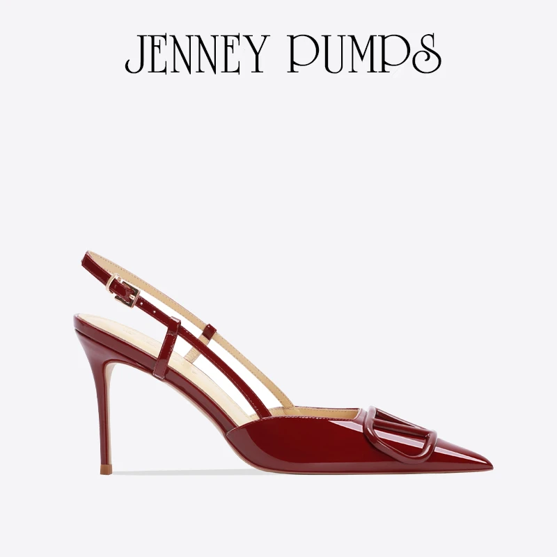 法式女鞋常规优雅方头细跟高跟鞋夏季轻职风细带高跟鞋红色气质