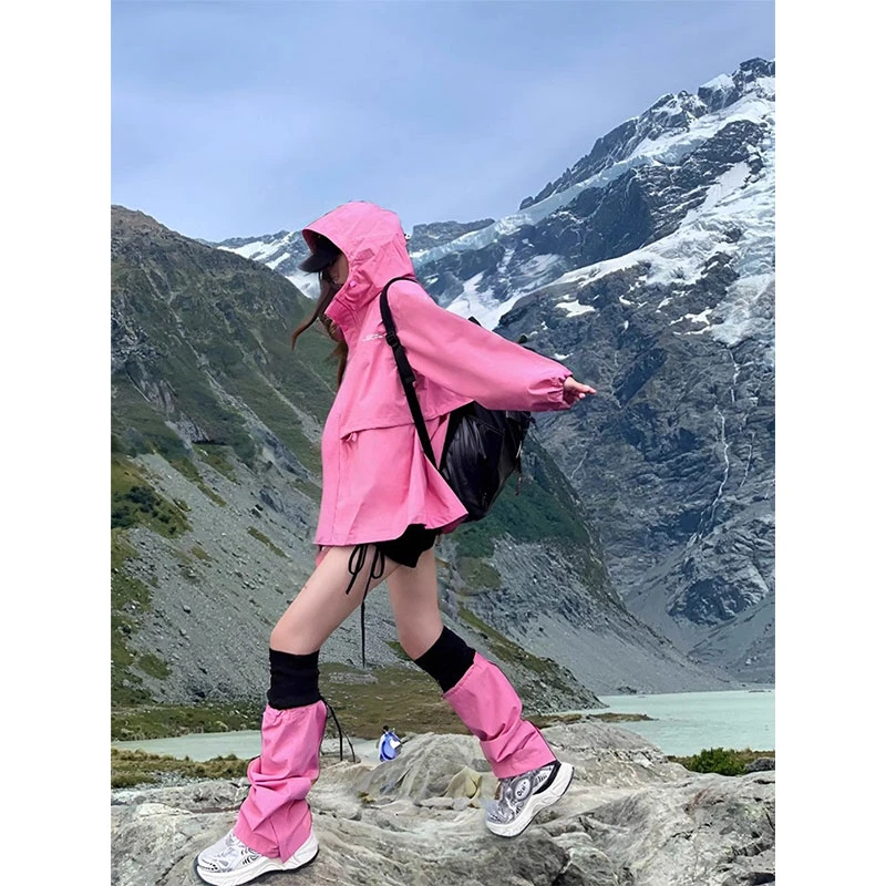 卡盛粉色冲锋衣外套女2025年春秋新款美式户外三合一加绒登山服