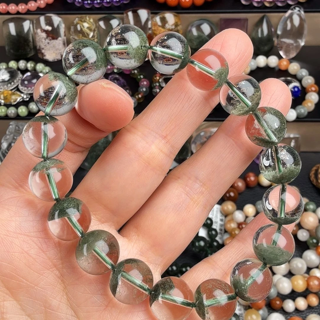 水晶手链未镶嵌天然绿幽灵聚宝盆