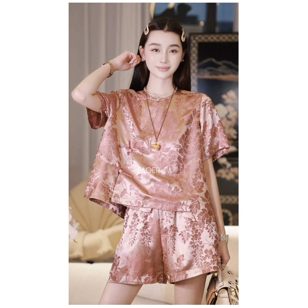 18-宝儿家含幂BF69725205夏季款国风紫藤萝牡丹斜襟盘扣上衣裤装