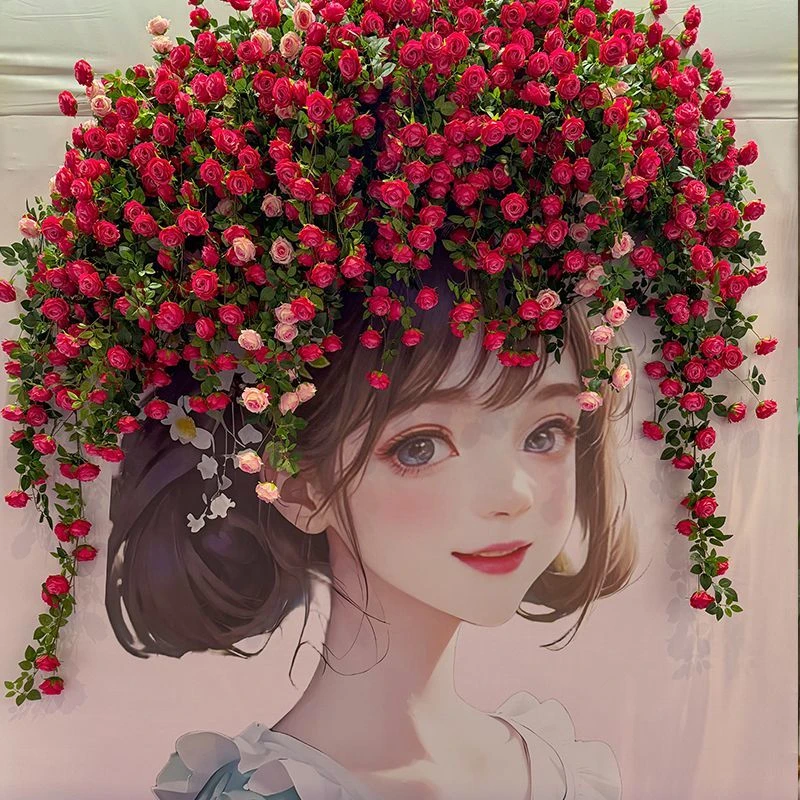 【买5送1】21朵雪山玫瑰仿真花藤条室内装饰假花蔷薇管道缠绕婚庆