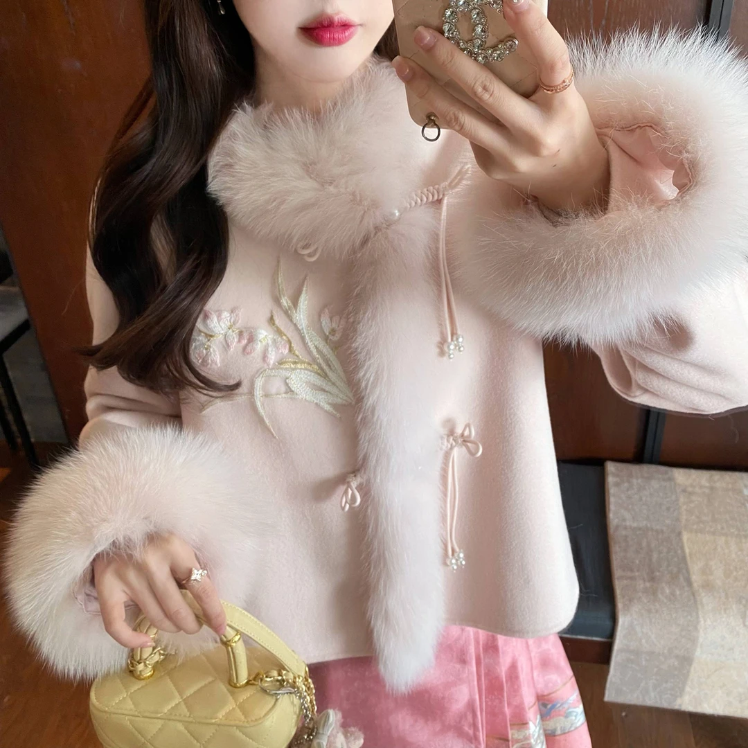 GA盈瓷新中式女装秋冬女冬高级感小个子国风冬装呢子大衣23FW0209