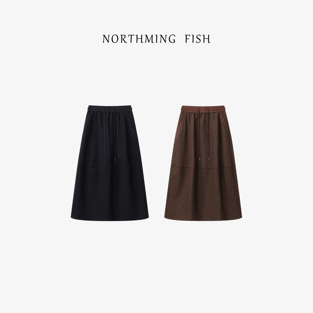 NorthMing fish「陶土木马」简约优雅 松弛时髦解构立裁羊毛半裙