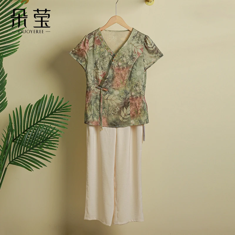 【断码特价】洋气妈妈新中式套装夏季时尚中年舒适两件套YL24-8820