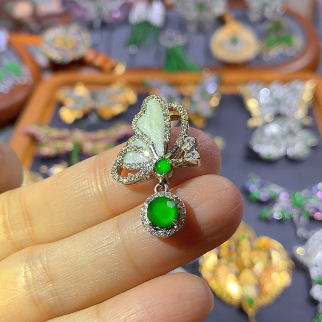 吊坠(不含链)银S925镶嵌翡翠