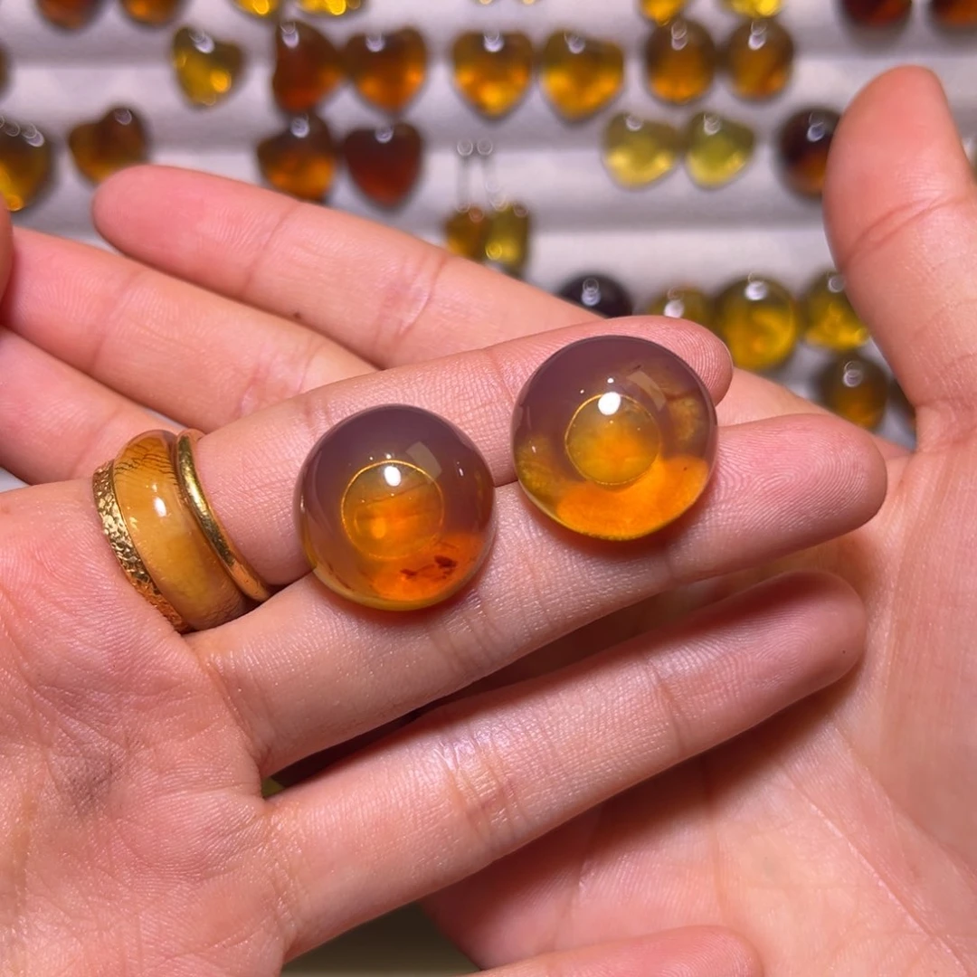 琥珀戒指银S925镶嵌金棕耳钉
