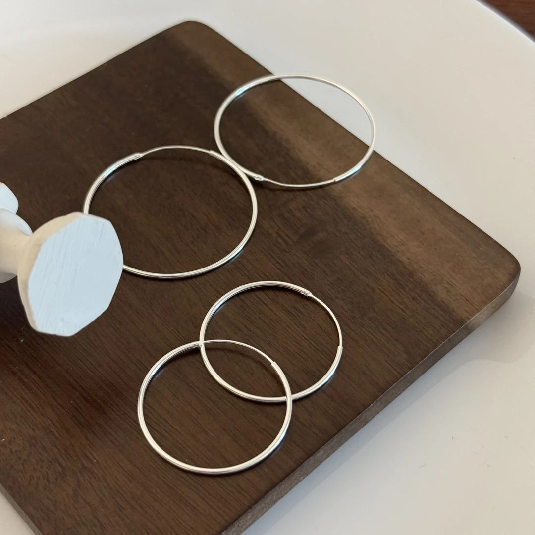 925银银制品 欧美原创设计日韩民族风耳环女耳饰-纤细素圈0157