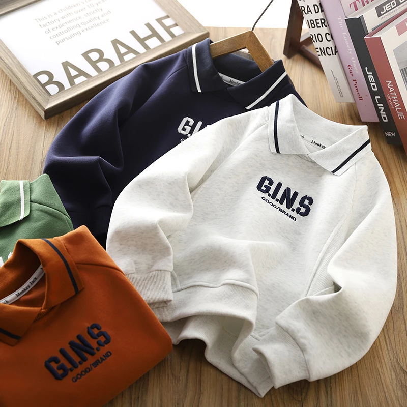 男童卫衣2025春秋新款儿童假两件POLO领上衣中大童刺绣字母打底衫