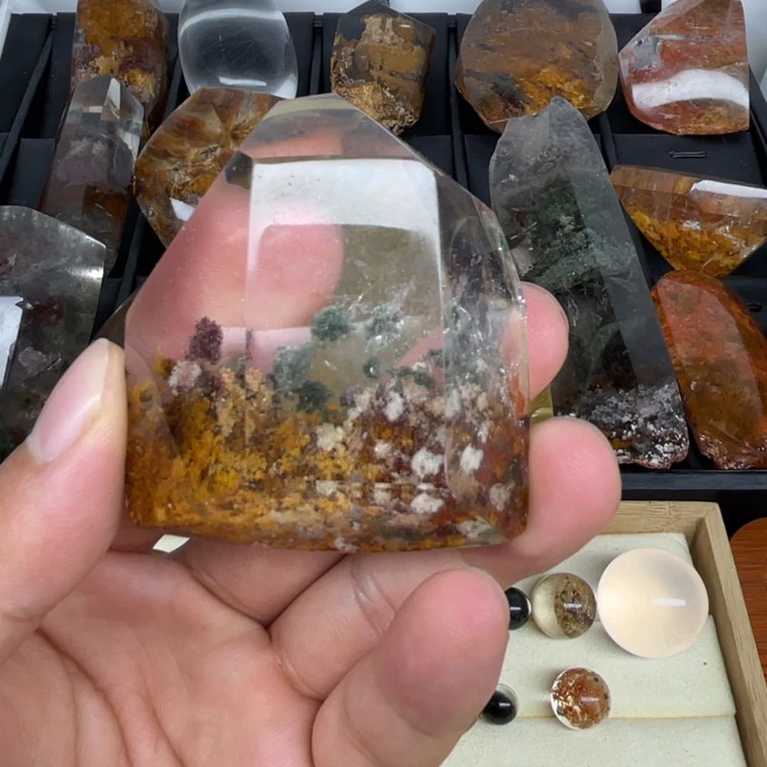 巴西幽灵景石未镶嵌水晶罐*鱼