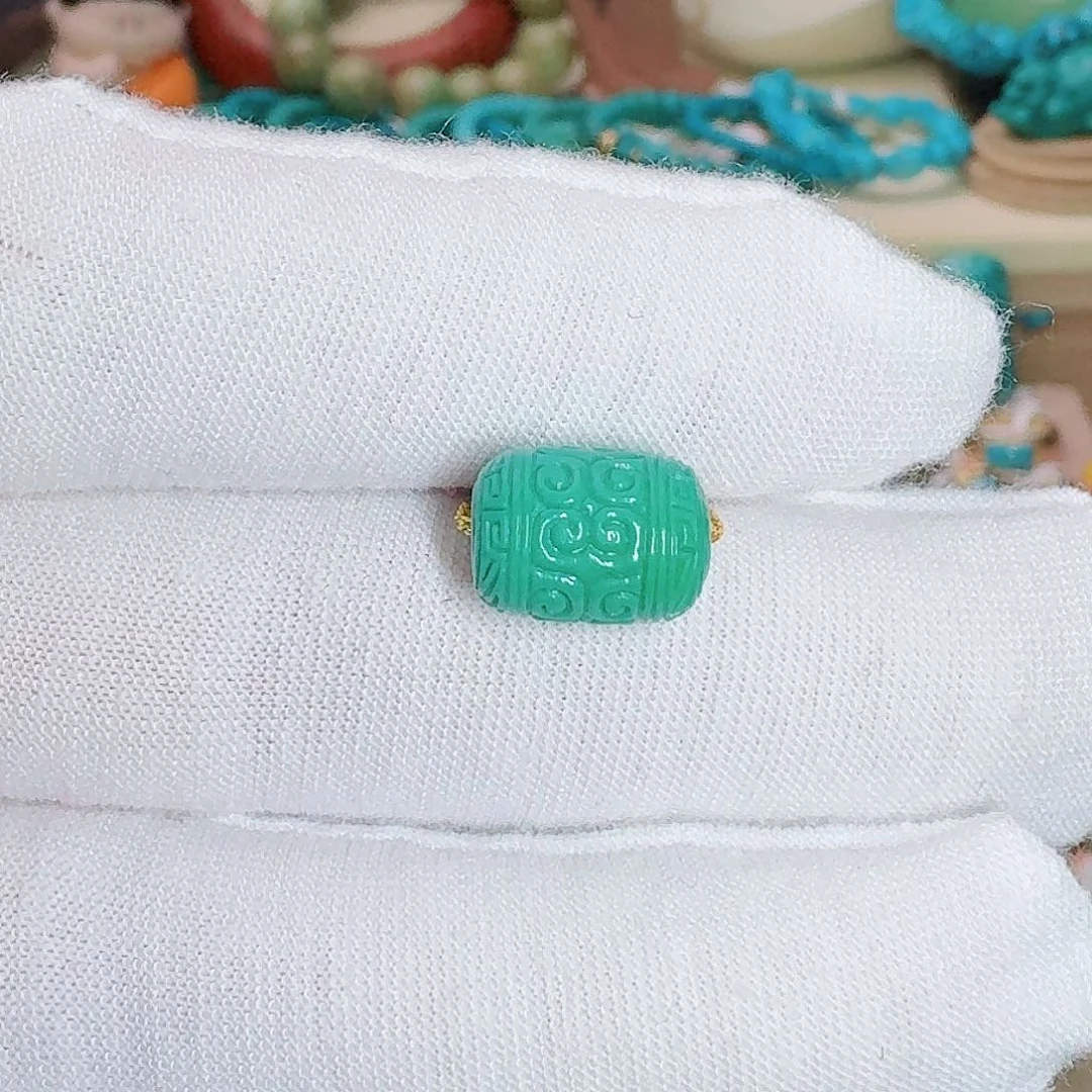 绿松石未镶嵌珠宝奇石精工回纹桶珠