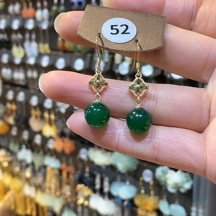 蛇纹石玉耳环银S925镶嵌