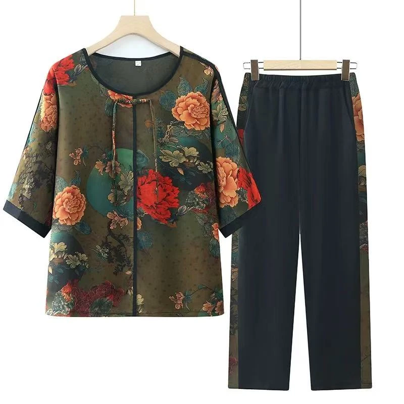9439-新中式夏装新款T恤国风套装女夏季薄款上衣裤子两件套【A仓】
