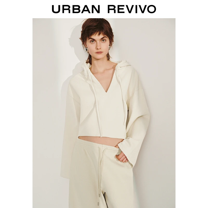 UR2025春季新款女装欧若风休闲宽松百搭系带连帽卫衣UWH450021