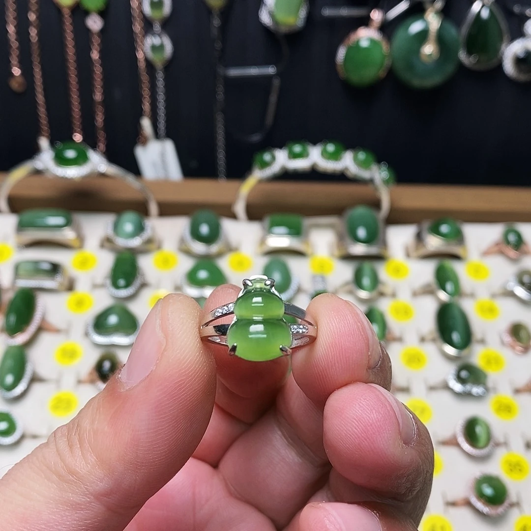 和田玉（碧玉）银S925镶嵌戒指