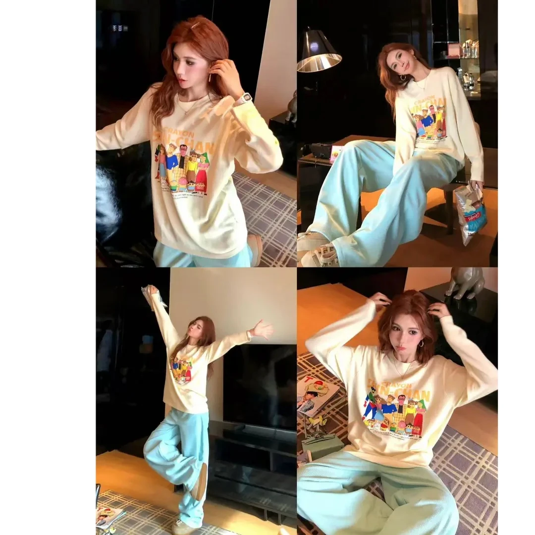 【蜡笔全家福】印花图案宽松上衣+【蒂芙尼蓝调】阔腿长裤BB50481