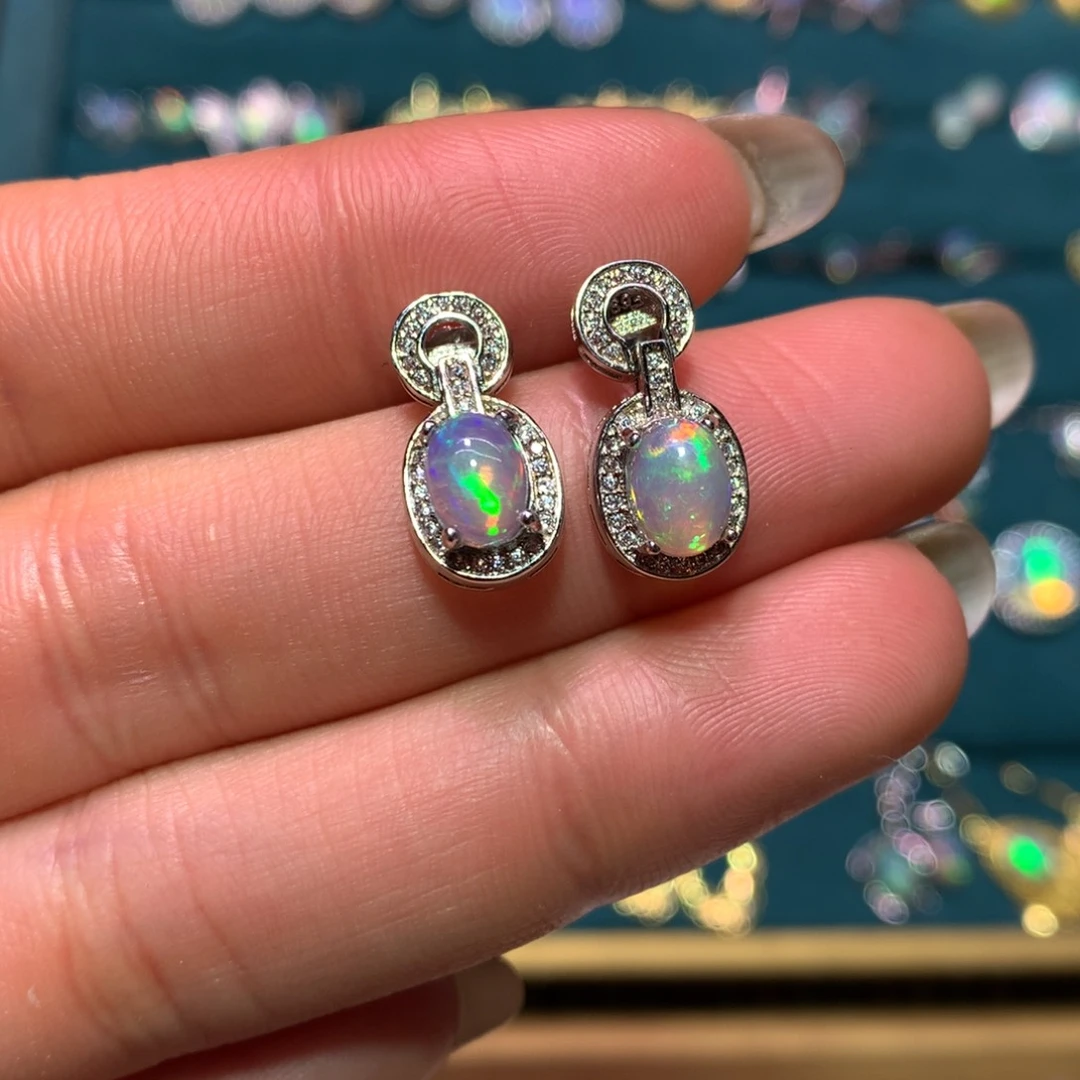 银S925镶嵌欧泊耳钉款式