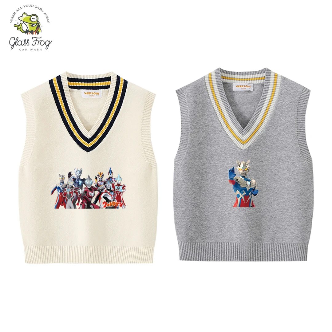 赛罗奥特曼男童马甲儿童秋装学院风针织马夹秋冬季儿童毛线衣潮