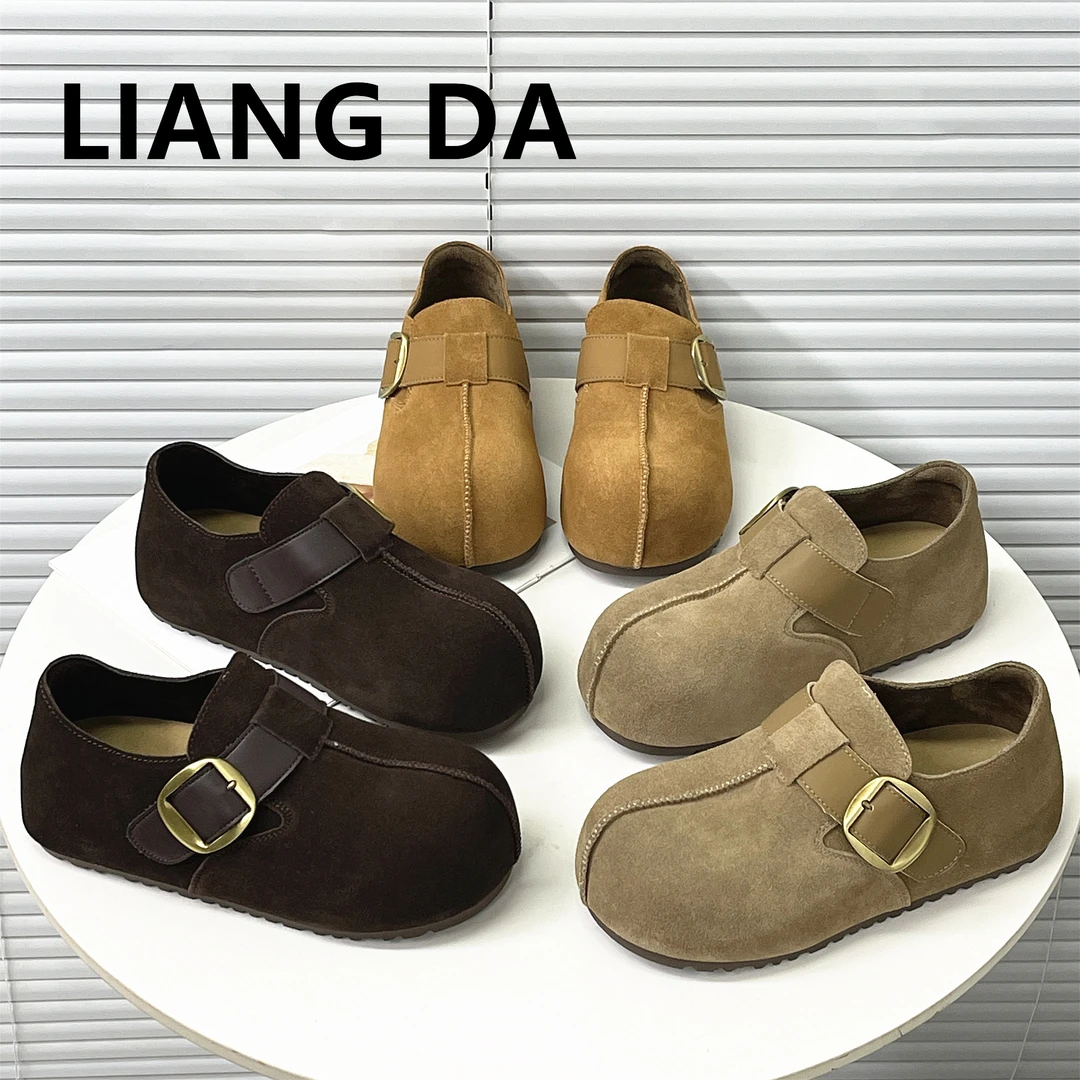 Liang Amanda/靓妲奥特之光真皮舒适平底勃肯鞋女厚底内增高单鞋